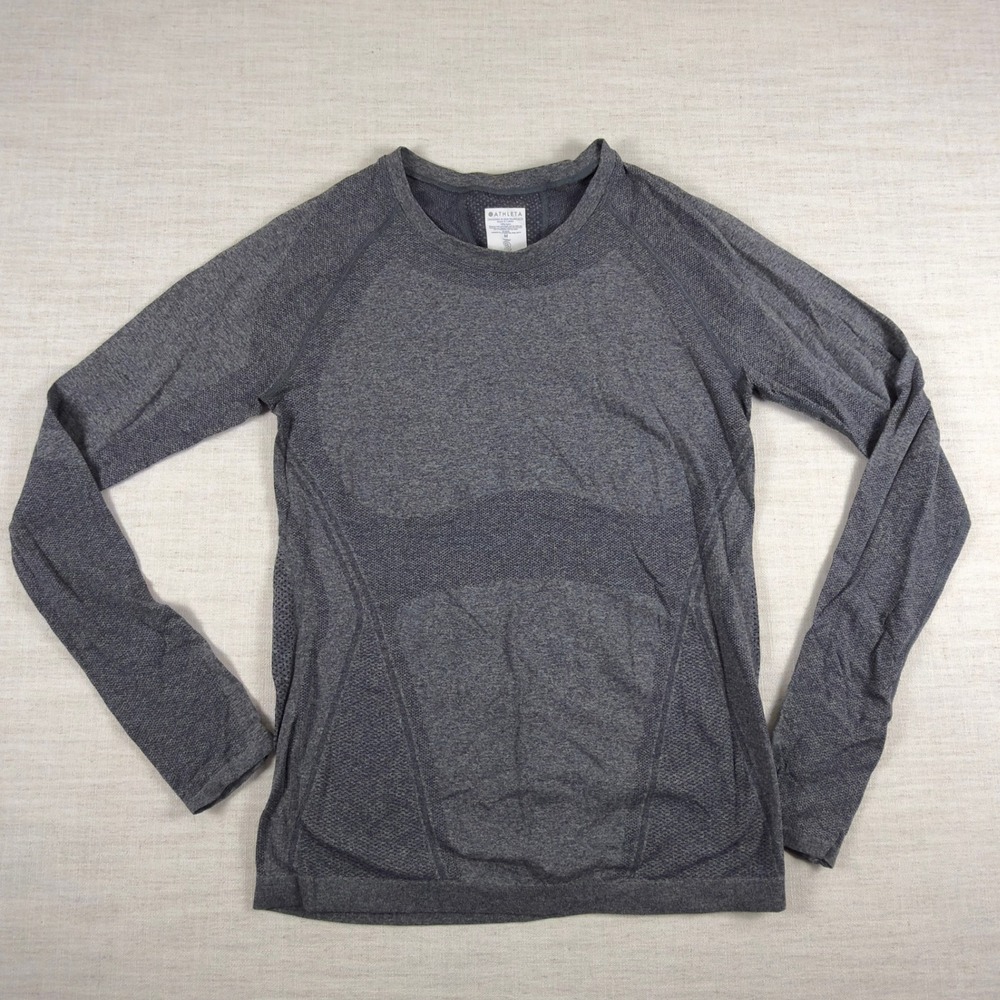 Athleta Momentum Long Sleeve Top Gray Heather Seamless Mesh Shirt Size M